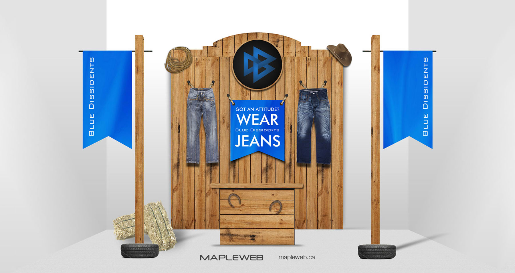 Blue Dissidents Brand design by Mapleweb Wooden Exhibition Stall Displaying Jeans Style